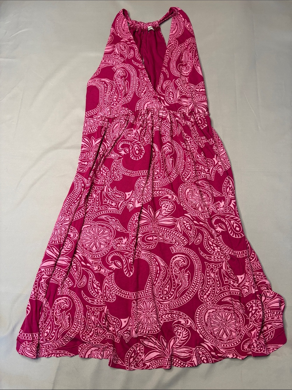 Splendid Fuchsia & Light Pink Paisley Midi Dress Sundress Size Large L